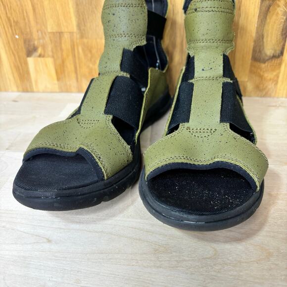 Sorel Women’s Explorer Gladiator Green Leather Gore Elastic Stretch Sandal 7.5 - Picture 2 of 11